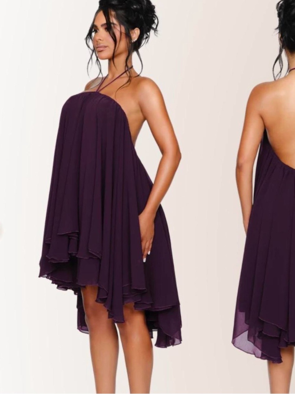 Strapless High-Low Chiffon Dress in Plum